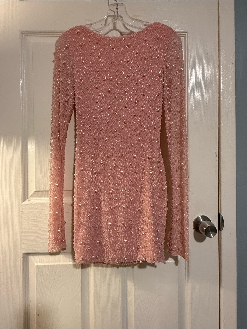 Oh Polly Pink Pearl-Embellished Long Sleeve Bodycon Dress size 2 - Picture 5 of 6